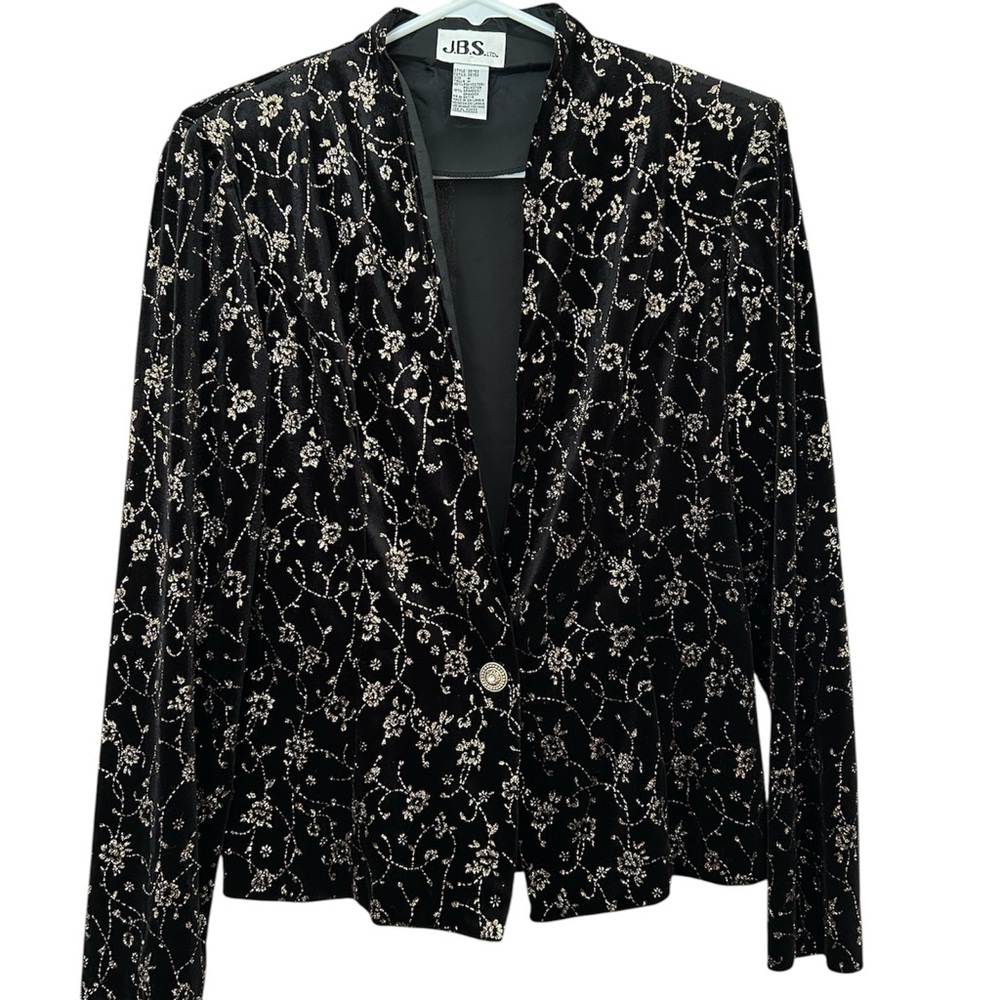 Vintage JBS LTD Black Velvet Floral Blazer – Size M – Whimsigoth 90s Style